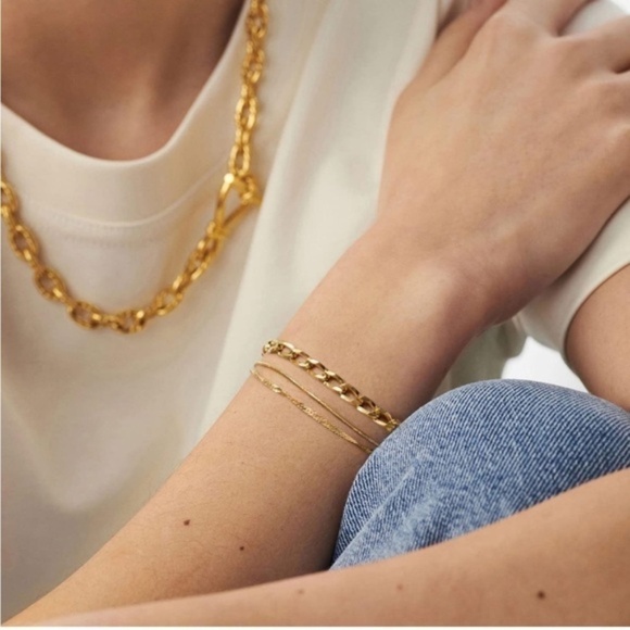 GOLD 14k Gold Plated Cuban Chain Layered Bracelet - Picture 1 of 3